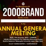 2000Brand to hold her 5th general meeting 13th December