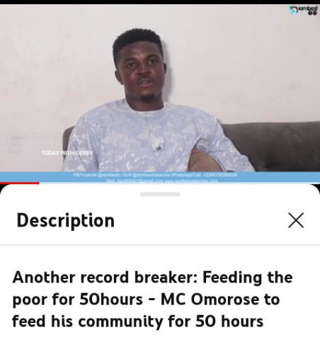 A must watch: MC Omorose to feed his community for 50 hours